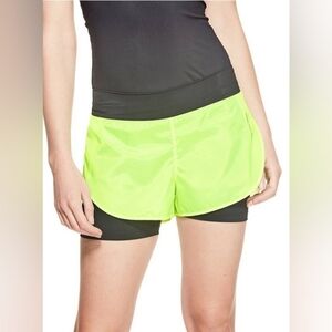 GUESS Black and Neon Yellow Athletic Stretchy Shorts